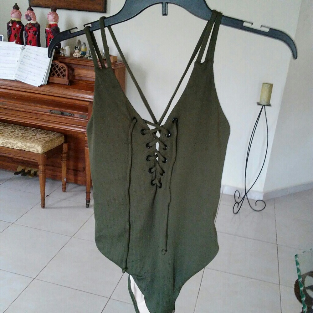 LA Hearts Ribbed Lace-Up One Piece Swimsuit